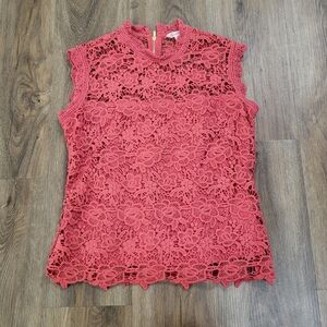 Nanette Lepore Womens Chateau Rose Lace Round Neck Blouse Small Coquette Pink